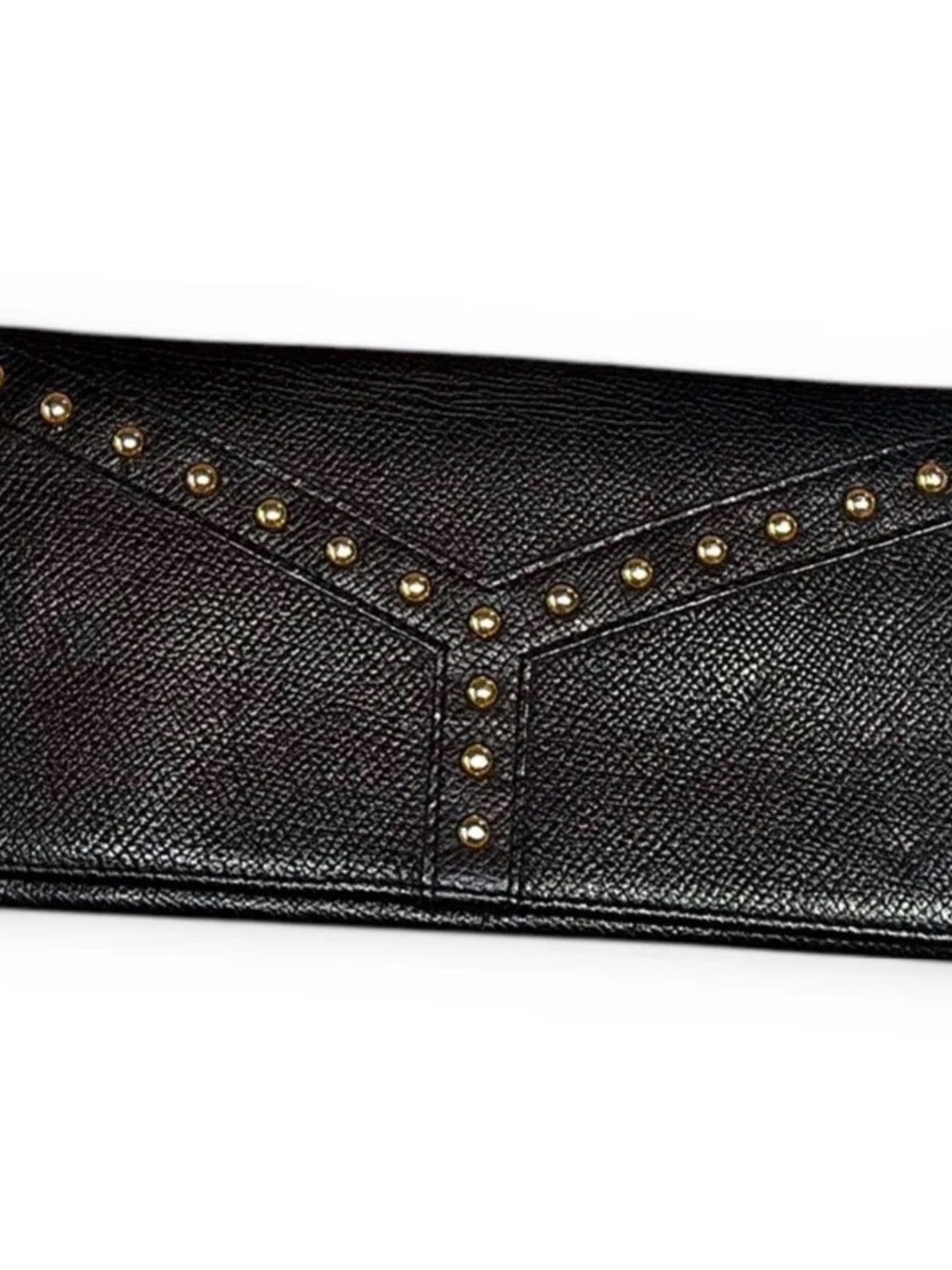 Yves Saint Laurent Black Leather Studded Envelope Clutch